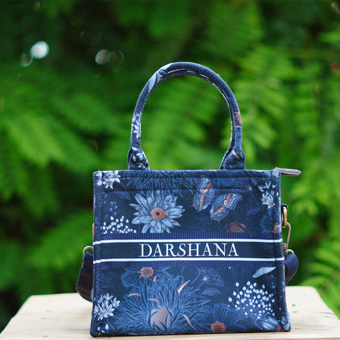 Butterfly & Flowers Printed Customised Box Tote Bag - Uncommongifts.in