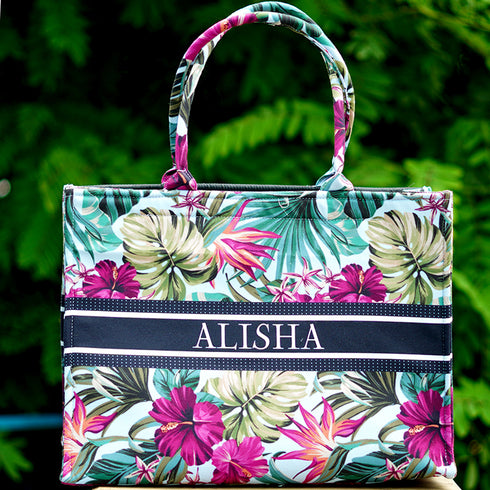 Vibrant Leaf Printed Customised Box Tote Bag - Uncommongifts.in