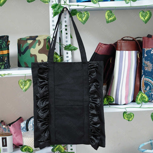 Black Frill Shopper Tote Bag - Uncommongifts.in