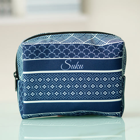 Blue Geometric Printed Box Pouch - Uncommongifts.in