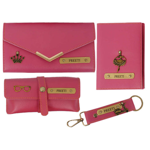 Personalised Gift Combo Women's Wallet With Charm - Pink - Uncommongifts.in