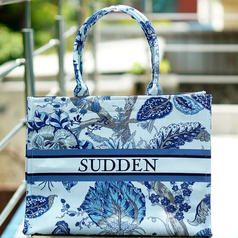 Blue Floral Printed Box Tote Bag - Uncommongifts.in