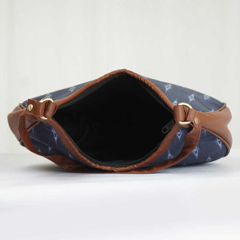 Blue Printed Half Moon Hobo Bag - Uncommongifts.in