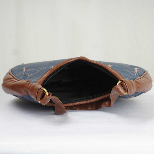 Blue Floral Printed Half Moon Hobo Bag - Uncommongifts.in