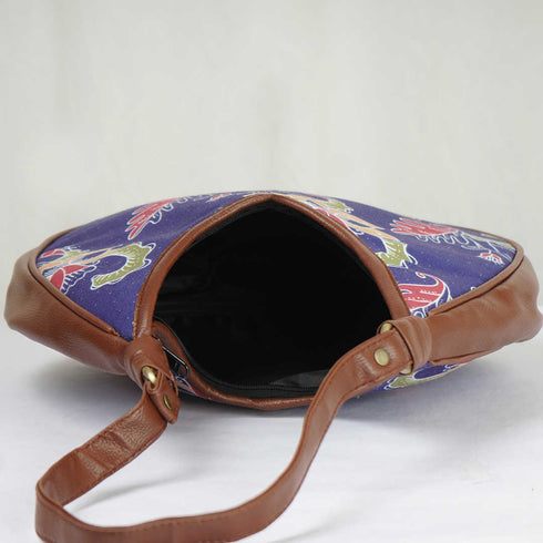 Ethnic Motifs Blue Printed Half Moon Hobo Bag - Uncommongifts.in