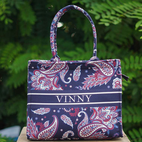 Paisley Printed Customised Box Tote Bag - Uncommongifts.in