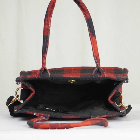 Black & Red Checked Printed Sling Bag - Uncommongifts.in