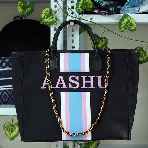 Black Luna Personalised Canvas Handbag - Uncommongifts.in