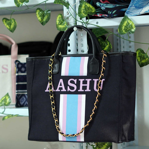 Black Luna Personalised Canvas Handbag - Uncommongifts.in
