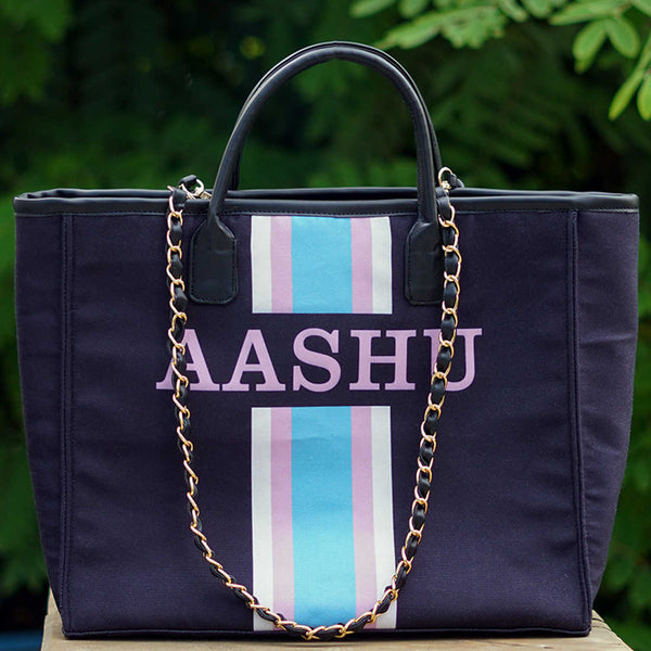 Black Luna Personalised Canvas Handbag - Uncommongifts.in