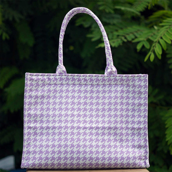 Purple Geometric Printed Customised Box Tote Bag - Uncommongifts.in