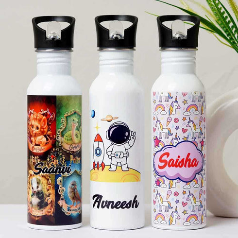 Personalised Printed Kids Steel Bottle With Straw