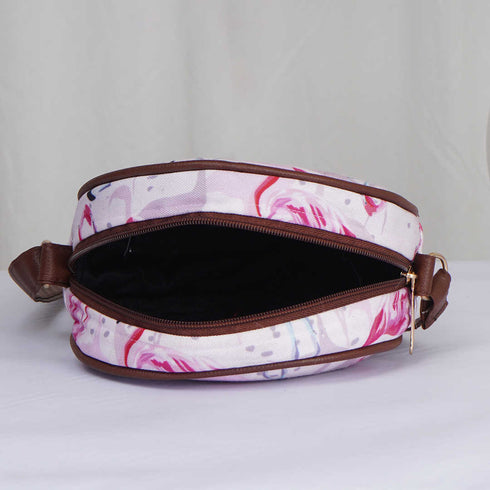 Flamingo Printed Round Structured Sling Bag - Uncommongifts.in