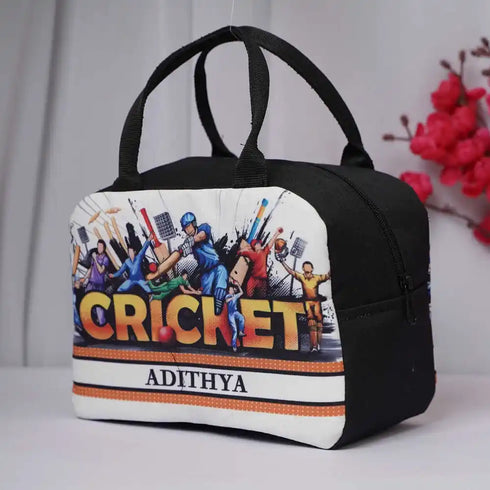 Personalized Cricket Printed Kids Lunch Bag With Handle