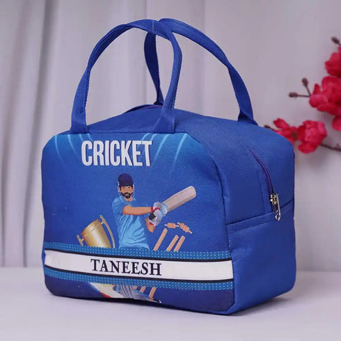 Personalized Cricket Printed Kids Lunch Bag With Handle