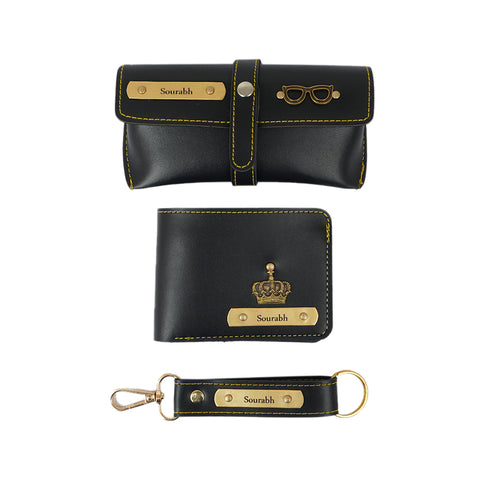 Personalised Gift Combo Men's Wallet With Charm - Black - Uncommongifts.in