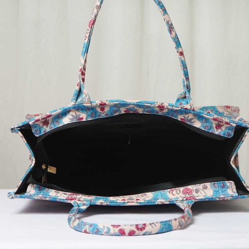 Blue Floral Printed Box Tote Bag - Uncommongifts.in