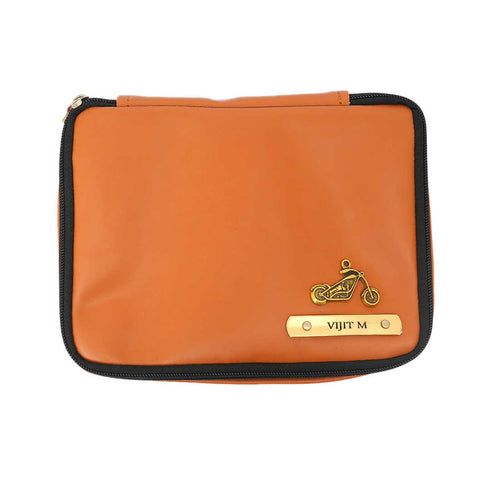 Personalized PU Toiletry Kit With Charms - Tan - Uncommongifts.in