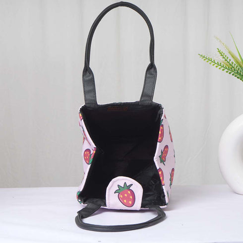 Strawberry Printed Lunch Bag With Handle - Uncommongifts.in