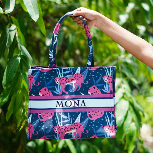 Pink Leopard Printed Customised Box Tote Bag - Uncommongifts.in