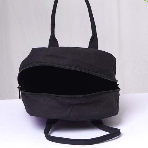 Black Printed Canvas Lunch Bag - Uncommongifts.in