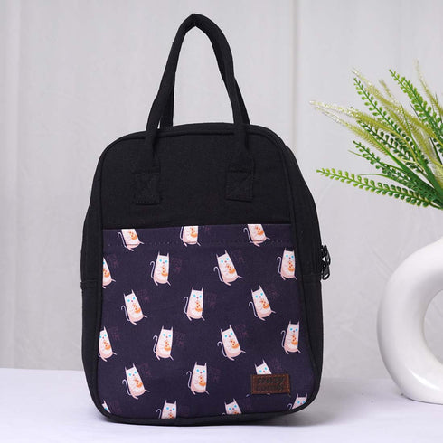 Cat Printed Canvas Lunch Bag - Uncommongifts.in