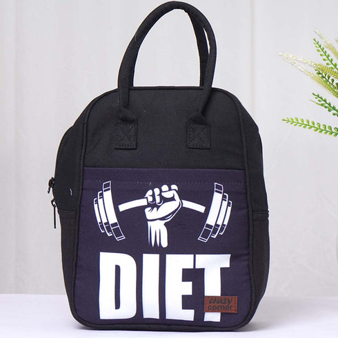 Black Printed Canvas Lunch Bag - Uncommongifts.in