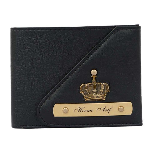 Personalised 3 Fold Men's Wallet With Charm - Black - Uncommongifts.in