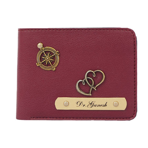 Personalised Men's Wallet With Charm - Maroon - Uncommongifts.in