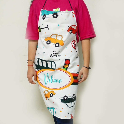 Personalised Cars Printed Canvas Cotton Kitchen Kids Apron