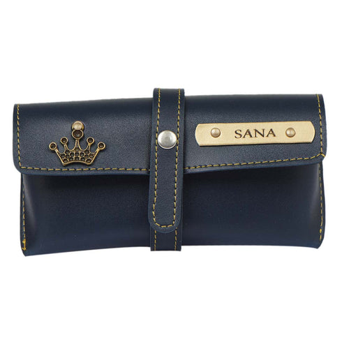 Personalised Gift Combo Women's Wallet With Charm - Navy Blue - Uncommongifts.in