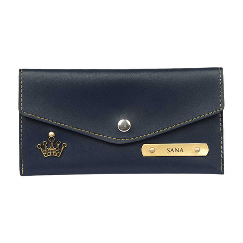 Personalised Gift Combo Women's Wallet With Charm - Navy Blue - Uncommongifts.in