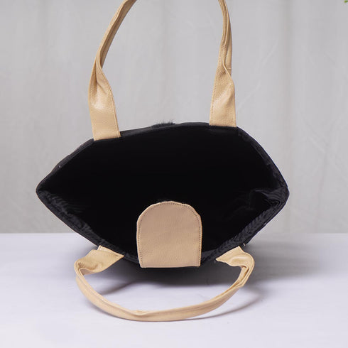 Black Printed Lunch Bag With Handle - Uncommongifts.in