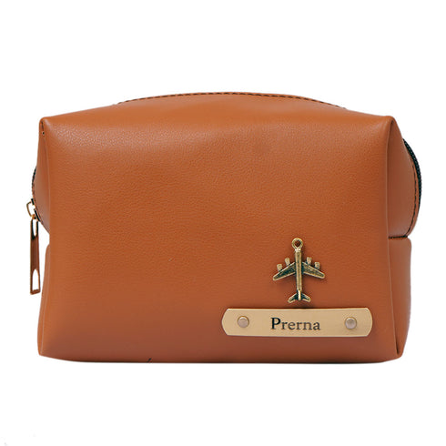 Personalized PU Box Pouch with Charm- Tan - Uncommongifts.in