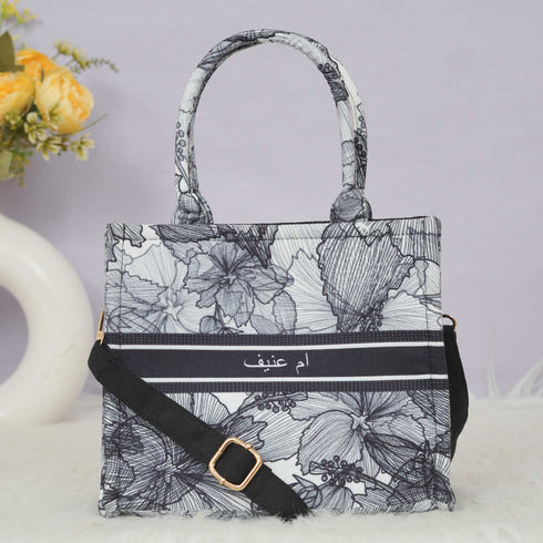 Black & White Flower Printed Box Tote Bag - Uncommongifts.in