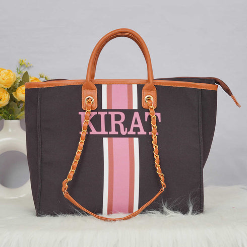 Pink and Black Luna Personalised Handbag - Uncommongifts.in