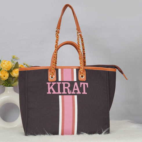 Pink and Black Luna Personalised Handbag - Uncommongifts.in