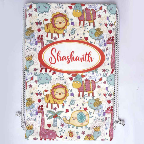 Personalised Animal Printed Kids Drawstring Bag