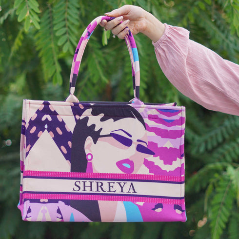 Beautiful Girl Printed Box Tote Bag - Uncommongifts.in