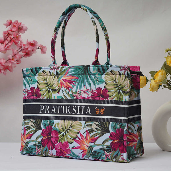 Vibrant Leaf Printed Customised Box Tote Bag - Uncommongifts.in