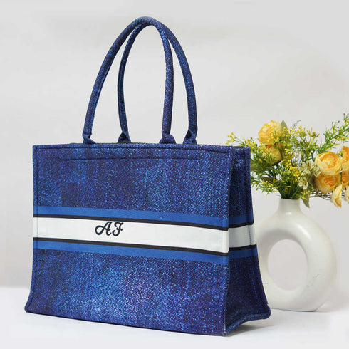 Customized Denim Printed Blue Handheld Box Bag - Uncommongifts.in