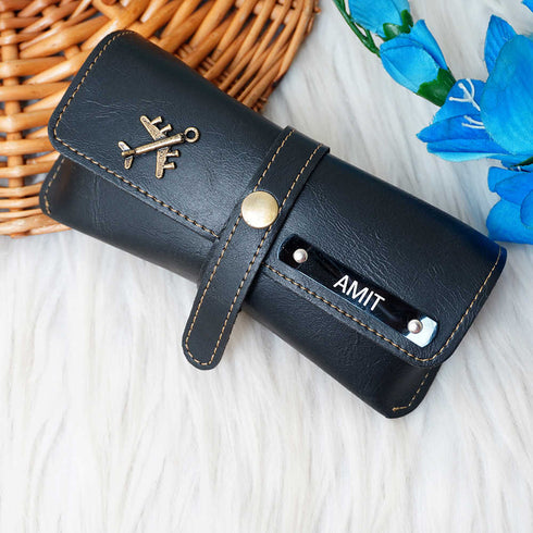 Personalized Sunglass Case With Charms - Black