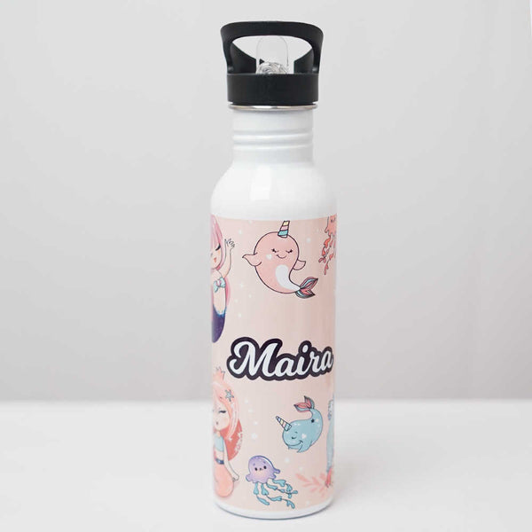 Personalised Printed Steel Bottle With Straw