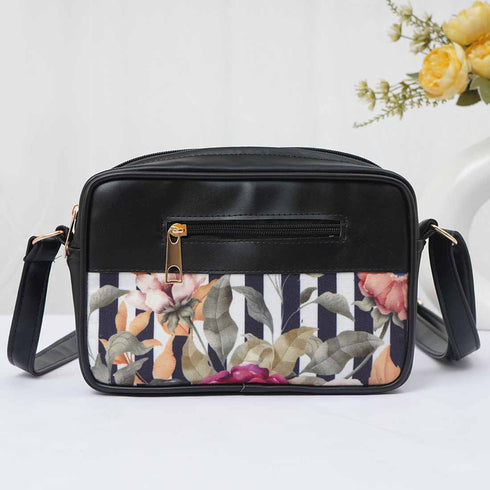 Black Floral Printed Structured Sling Bag - Uncommongifts.in