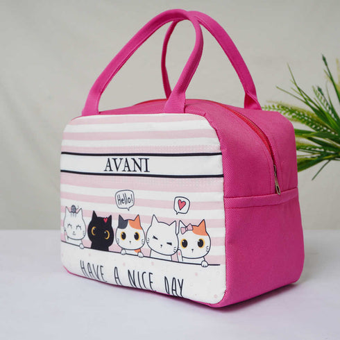 Personalised Cats Printed Kids Lunch Bag With Handle