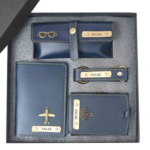 Personalised Wallet Gift Combo With Charm - Navy Blue - Uncommongifts.in