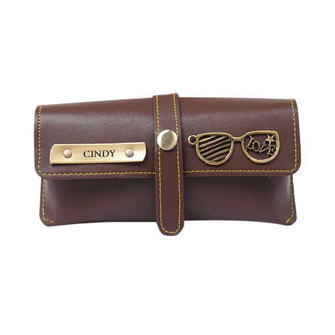 Personalized Sunglass Case With Charms - Brown - Uncommongifts.in