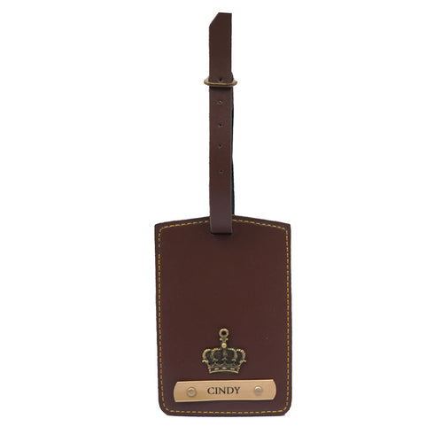 Personalised Luggage Tag With Charms - Brown - Uncommongifts.in