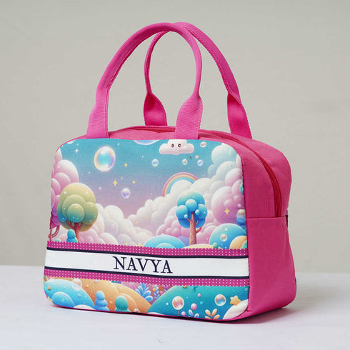 Personalised Rainbow Printed Kids Lunch Bag With Handle