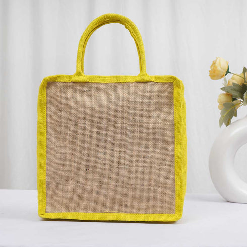 Personalised Yellow Jute & Canvas Lunch Bag - Uncommongifts.in